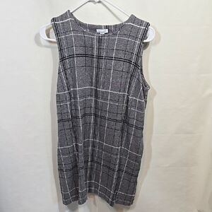 J.JILL Ponte Grey Plaid A-line Sleeveless Jumper Shift With Pockets MP